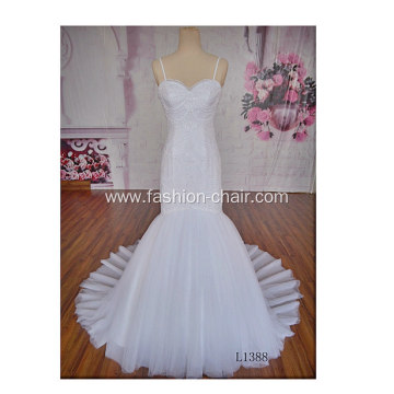 High quality new lace embroidery decorative backless mermaid bride wedding dress